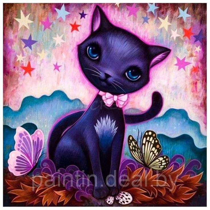 Алмазная мозаика "Фиолетовая кошка" на подрамнике