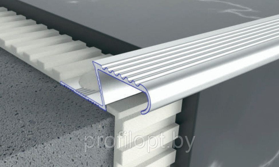 Z профиль для плитки на ступени (овал), алюминиевый 10 мм, серебро матовый 270 см - фото 2 - id-p133364461