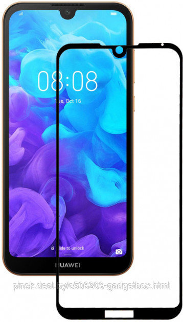 Защитное стекло 6D 9H 0,33мм с полной проклейкой для Huawei Y5 2019 Черное - фото 1 - id-p130057431