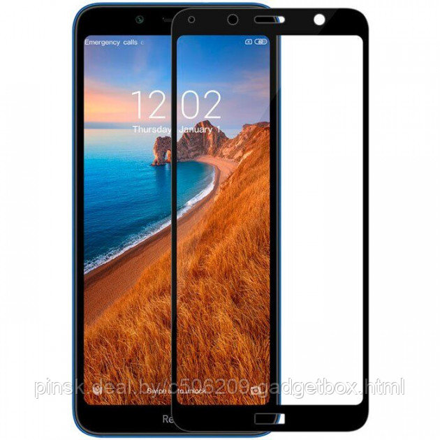 Защитное стекло 6D 9H 0,33мм с полной проклейкой для Xiaomi Redmi 7A Черное - фото 1 - id-p130057483
