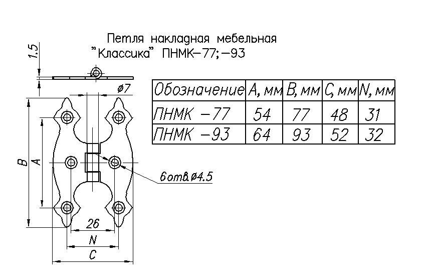 Петля накладная мебельная "Классика" ПНМК 93 - фото 2 - id-p132568727