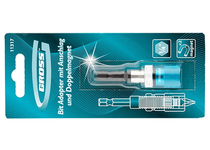 Адаптер для бит с ограничителем и двойным магнитом,1/4"//GROSS 11317 - фото 4 - id-p67407100