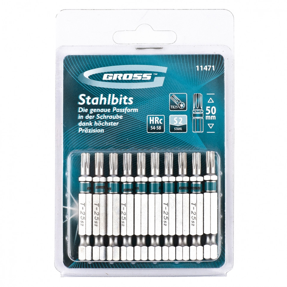 Набор бит TORX 25х50, сталь S2, 10 шт //GROSS 11471