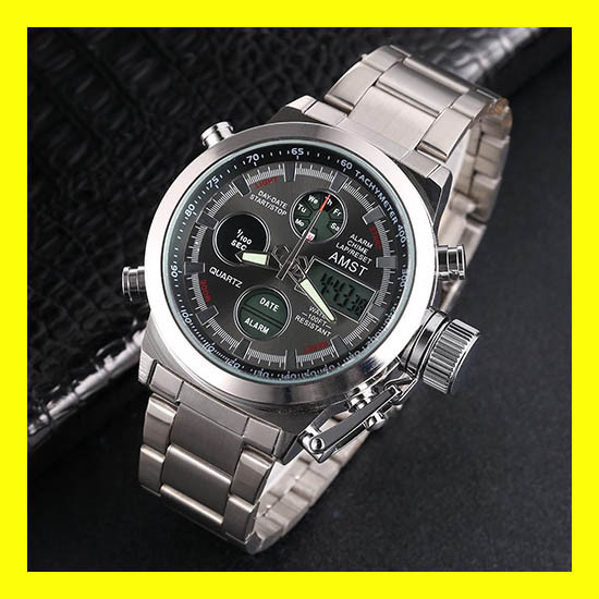 Мужские часы AMST A-1062 (чёрный и серебристый корпус)