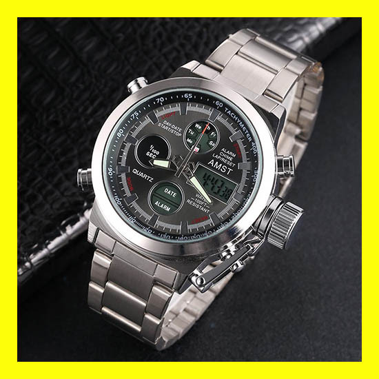 Мужские часы AMST 3003 (чёрный и серебристый корпус) - фото 1 - id-p87974522