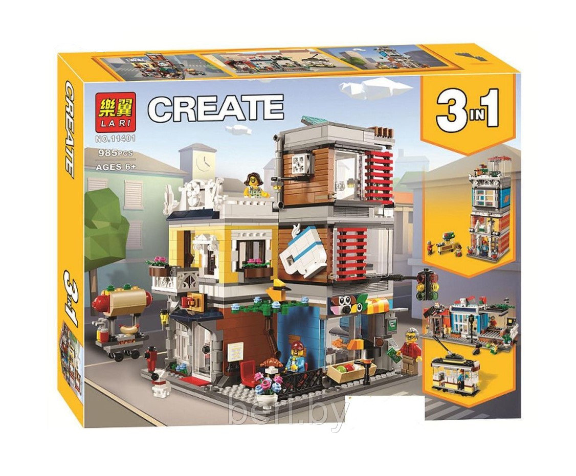 11401 Конструктор Lari Create "Зоомагазин и кафе в центре города", Аналог Lego 31097, 985 деталей - фото 1 - id-p133639525