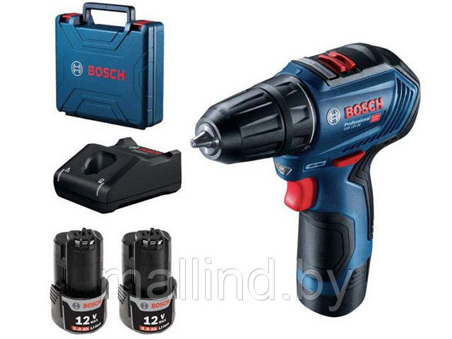 Аккум. дрель-шуруповерт BOSCH GSR 12V-30 в чем. (12.0 В, 2 акк., 2.0 А/ч Li-Ion, 2 скор., 30 Нм, шурупы до 7 м