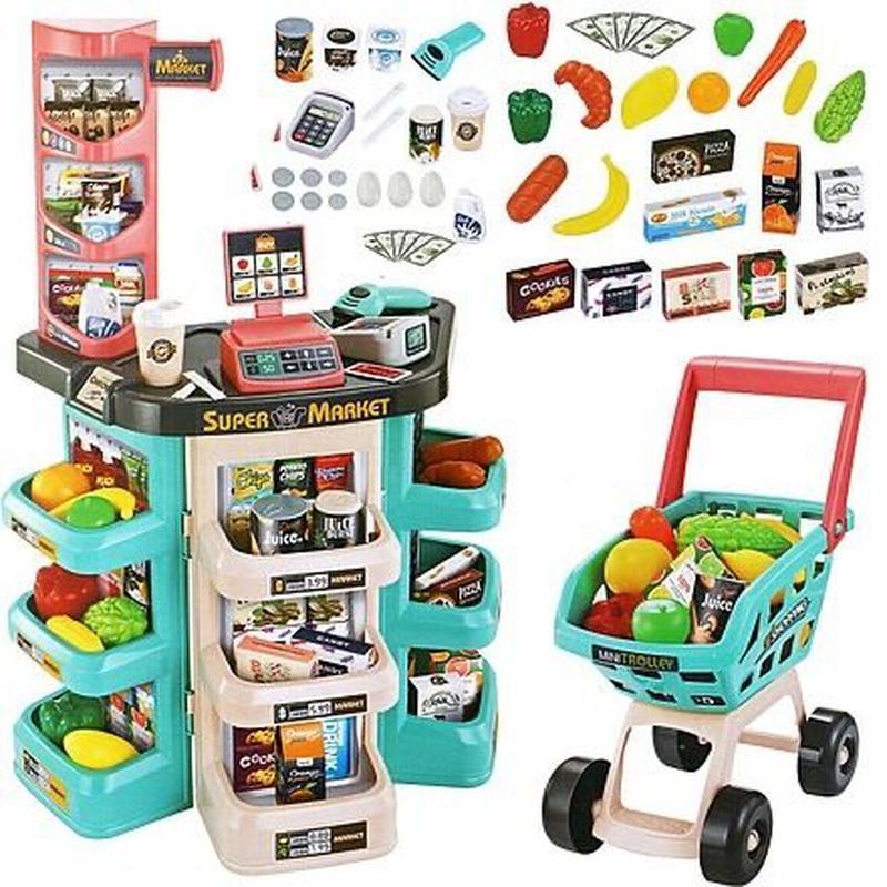 Детский игровой набор "Супермаркет с тележкой" арт. 668-76, свет, 47 предметов,  детский набор магазин