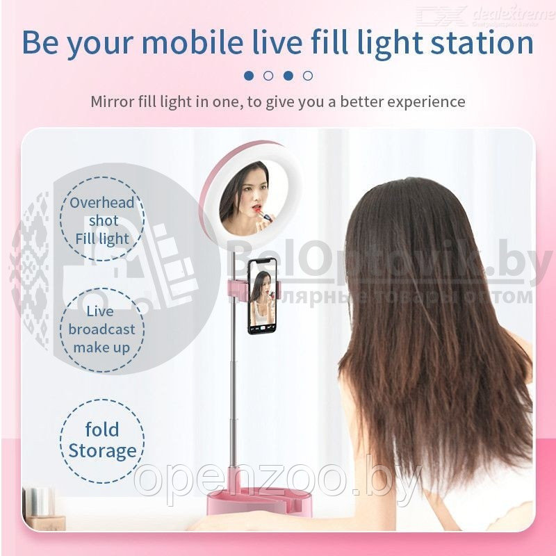 Мультифункциональное зеркало для макияжа с держателем для телефона G3 и круговой LED-подсветкой Белое - фото 6 - id-p133757998