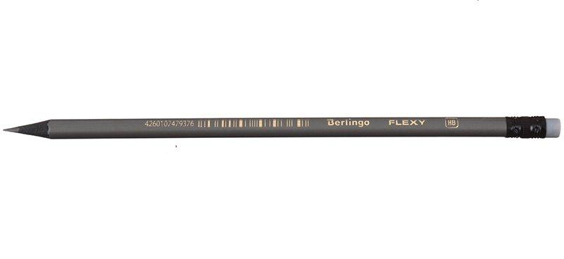 Карандаш чернографитный Berlingo Flexy твердость грифеля ТМ, с ластиком, серый - фото 2 - id-p133760880