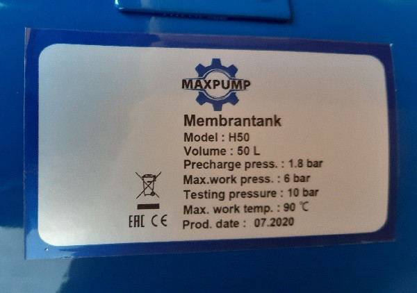 Мембранный бак MAXPUMP 50 H литров горизонтальный - фото 6 - id-p131916288