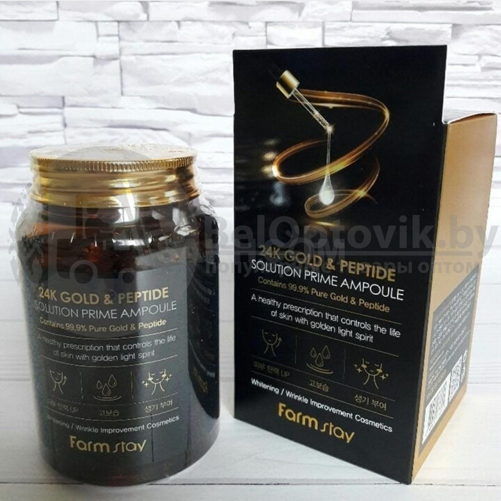 Антивозрастная ампульная сыворотка с золотом и пептидами. FarmStay 24K Gold Peptide Solution Prime Ampoule, - фото 5 - id-p133809187