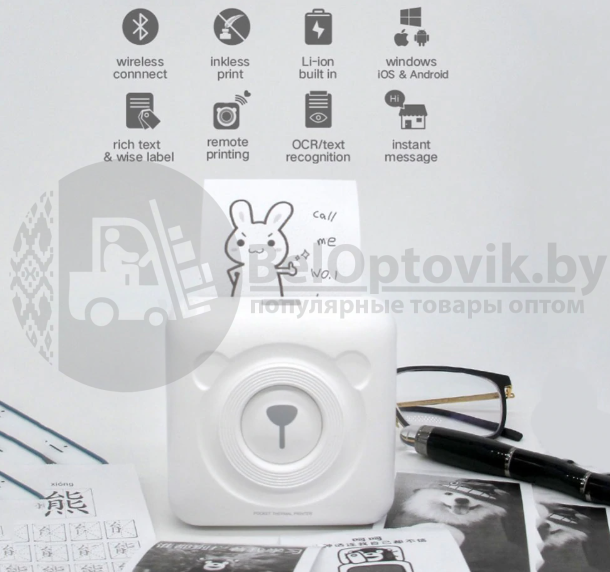 Карманный Bluetooth термопринтер (принтер) Printer PeriPage mini A6 для смартфона Синий - фото 3 - id-p133809210