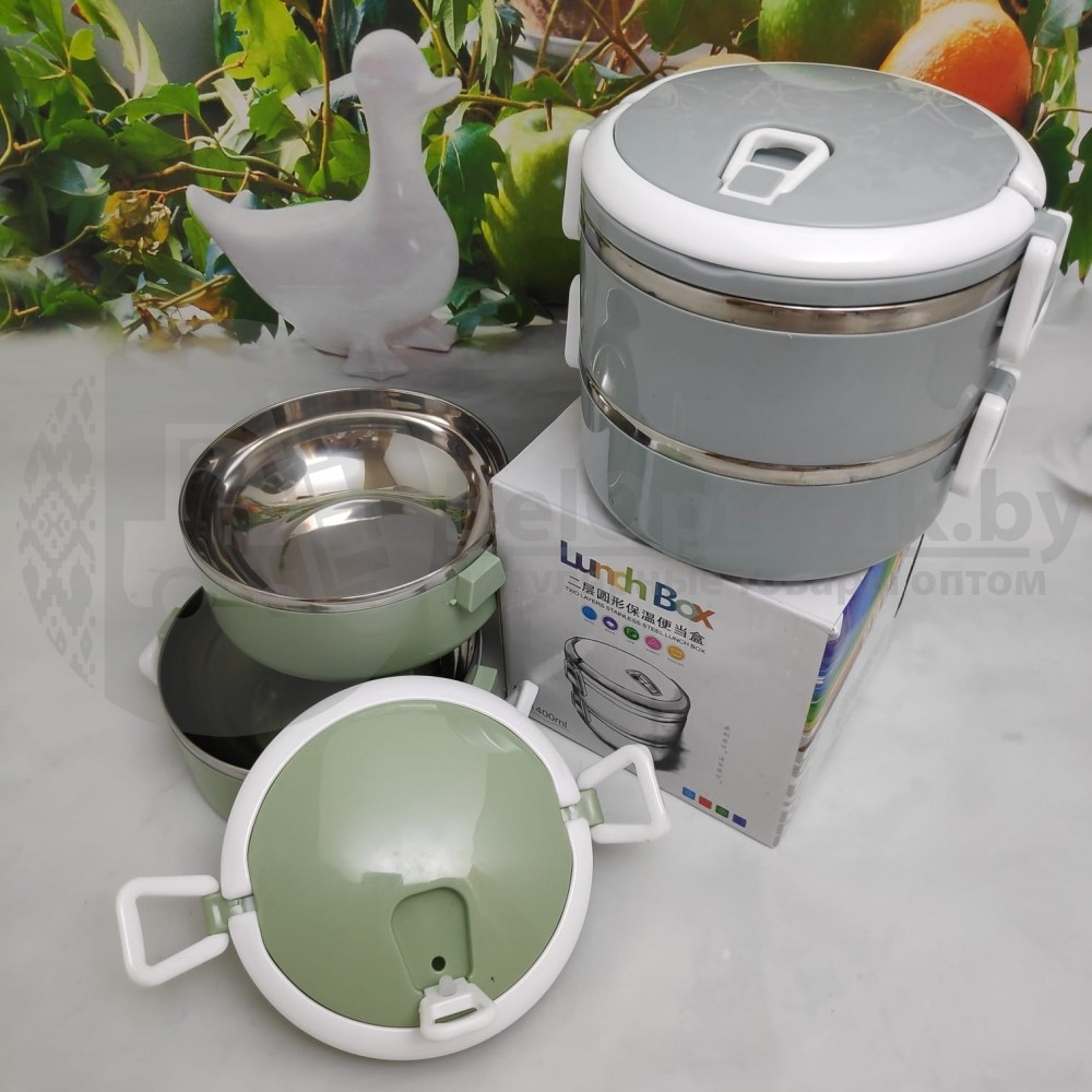 Ланч бокс многоярусный Lunch box Stainless Steel на 2 секции, 1.4л Фисташковый - фото 10 - id-p133809302