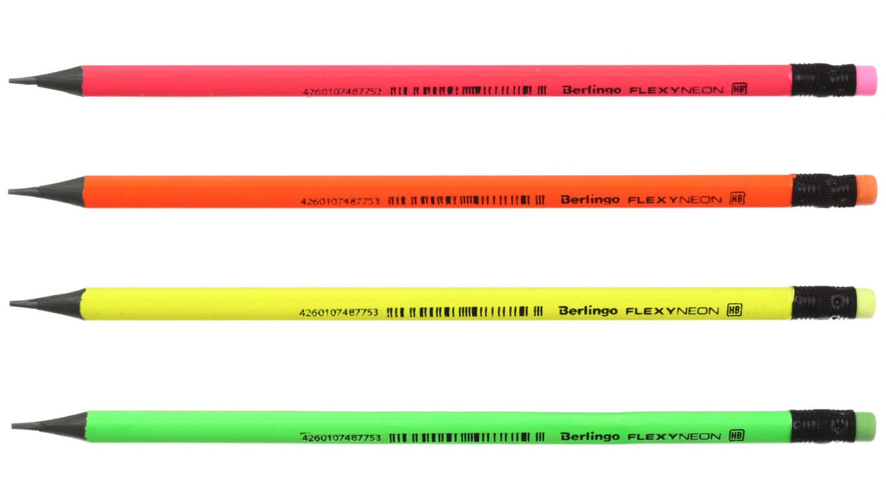 Карандаш чернографитный Berlingo Flexy Neon твердость грифеля ТМ, с ластиком, корпус ассорти - фото 2 - id-p133811961