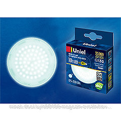 LED-GX53-10W/NW/GX53/FR PLZ01WH Лампа светодиодная : матовая. Белый свет (4000K). Картон. ТМ Uniel