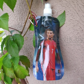 Бутылочка (бутылка - пауч) для воды мягкая складная с карабином PORTUGAL Ronaldo с защитой от проливания, 480