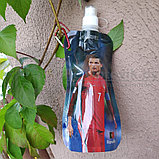 Бутылочка (бутылка - пауч) для воды  мягкая складная с карабином PORTUGAL Ronaldo с защитой от проливания, 480, фото 3