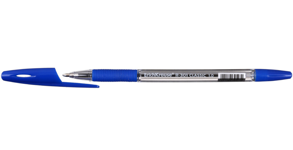 Ручка шариковая Erich Krause R-301 Classic корпус прозрачный, стержень синий - фото 1 - id-p133812094