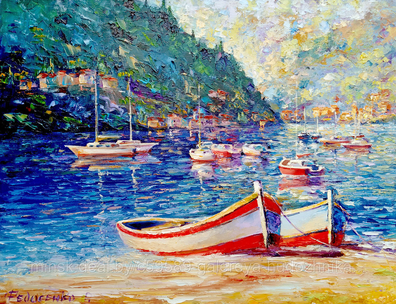 Лодки. Морской пейзаж маслом
