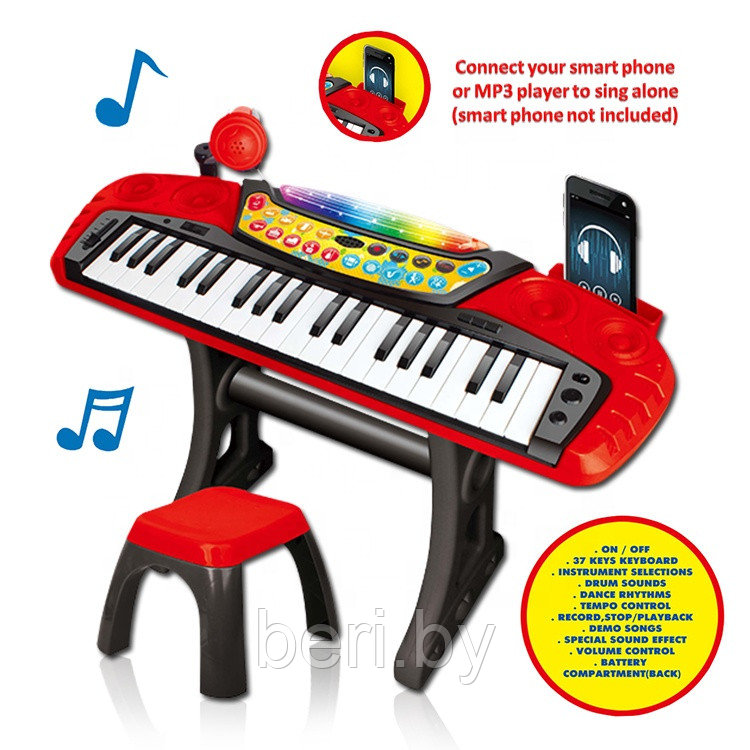 MY66313-L Детский синтезатор с микрофоном на подставке, пианино на подставке со стульчиком - фото 2 - id-p133921851