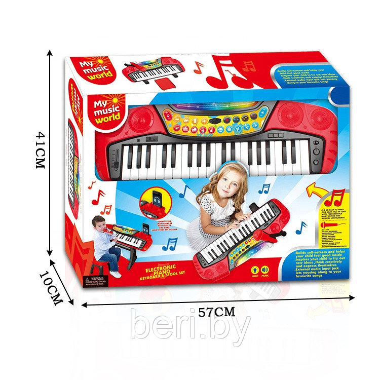 MY66313-L Детский синтезатор с микрофоном на подставке, пианино на подставке со стульчиком - фото 5 - id-p133921851