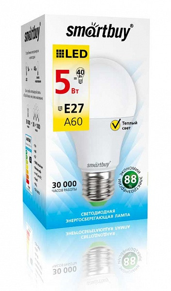 Светодиодная (LED) Лампа A60-09W/4000/E27 Smartbuy