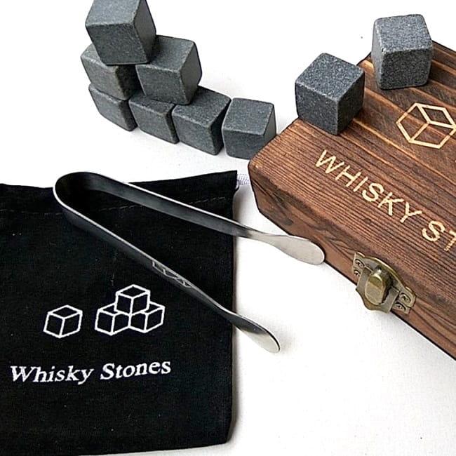 Камни для виски «WS» 9 штук со щипцами в деревянной шкатулке - фото 1 - id-p133934671