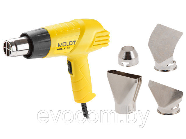 Термовоздуходувка MOLOT MHG 5120 в кор. + набор сопл (2000 Вт, 2 скор., 350-550 °С, ступенч. рег.,300-500