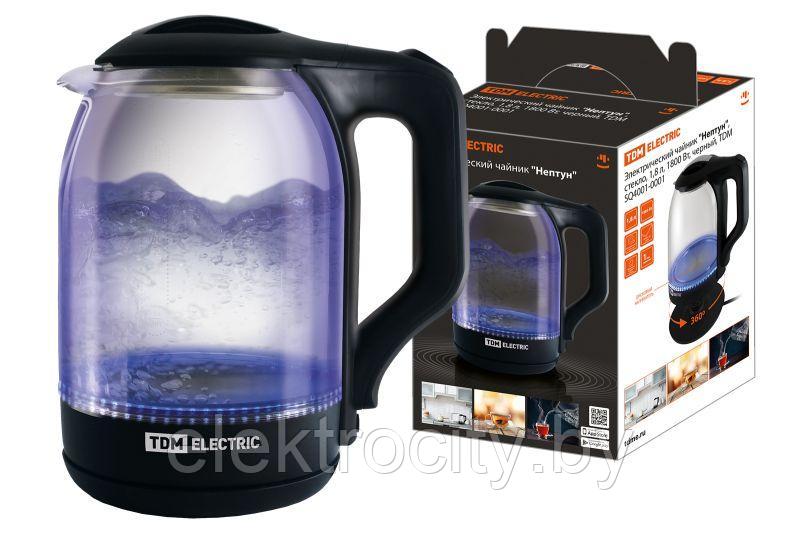 Электрический чайник "Нептун", стекло, 1,8 л, 1800 Вт, черный, TDM - фото 1 - id-p133976858