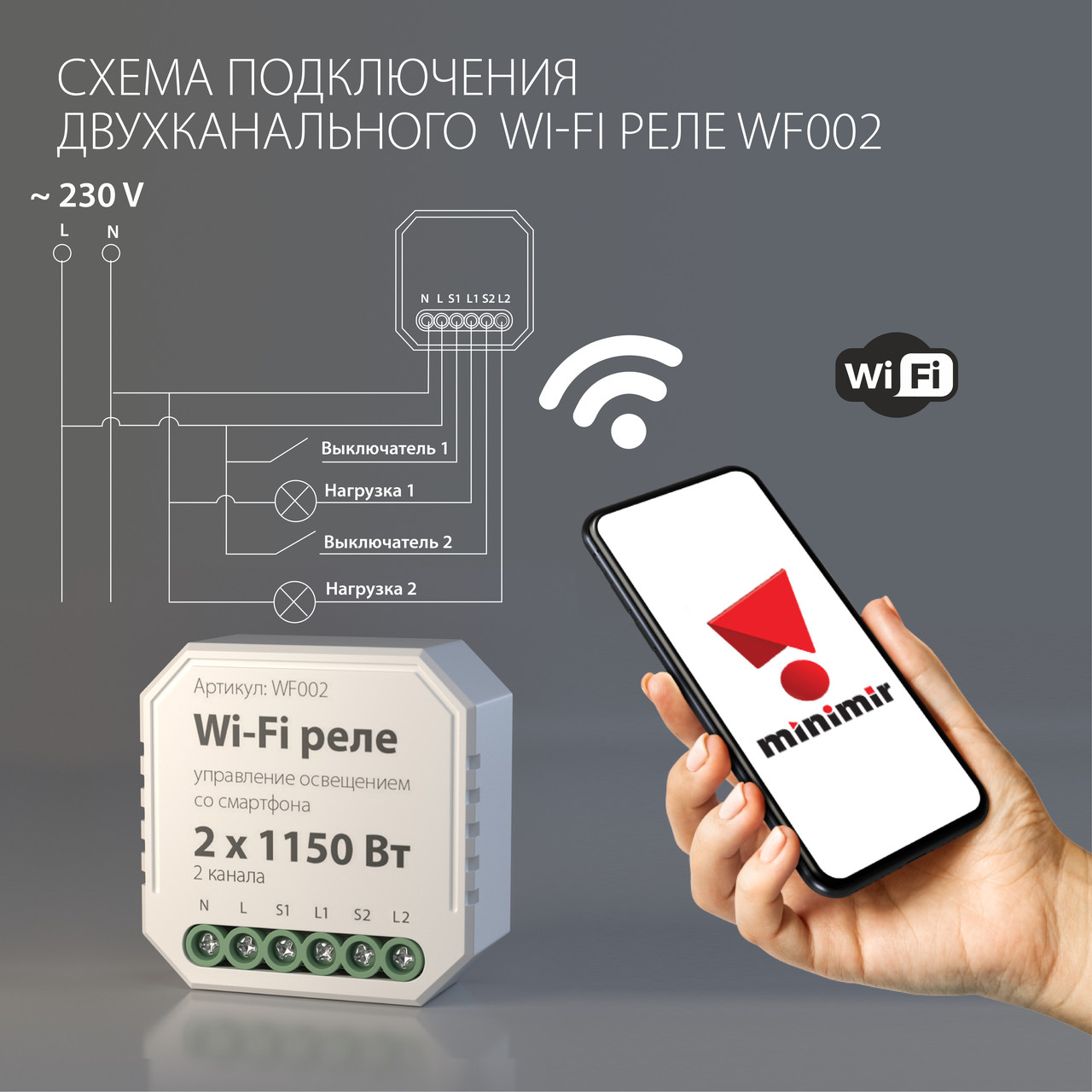 Двухканальное Wi-Fi реле х 1150 Вт Elektrostandard WF002 Реле 2 канала Умный дом - фото 1 - id-p134005559