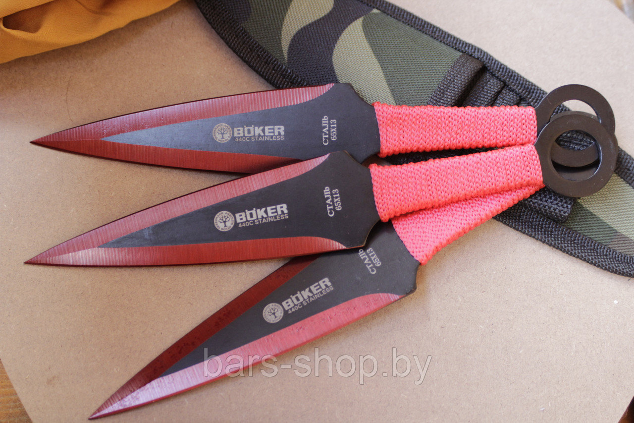 Набор метательных ножей BOKER 440C STAINLESS (красная обмотка) - фото 1 - id-p62828136