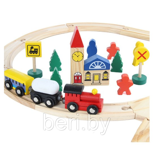 378 Игровой набор деревянная "Железная дорога" со станциями, 48 элементов - фото 3 - id-p134008301