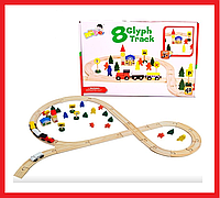 378 Игровой набор деревянная "Железная дорога" со станциями, 48 элементов
