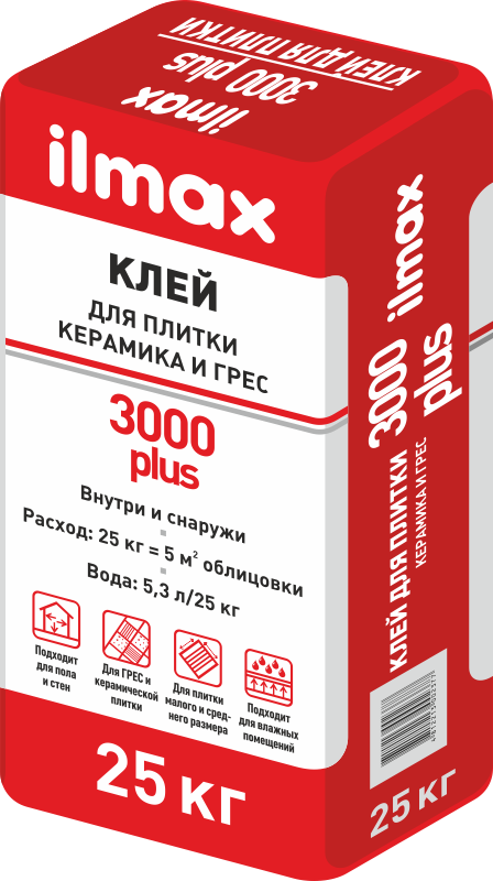 Растворная смесь сухая клеевая облицовочная Ilmax 3000 plus 25 кг, РБ