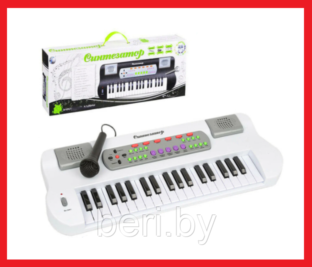 HS777B Детский синтезатор 37 клавиш, с микрофоном, от батареек, 58 x 21 x 8 см - фото 1 - id-p134008923