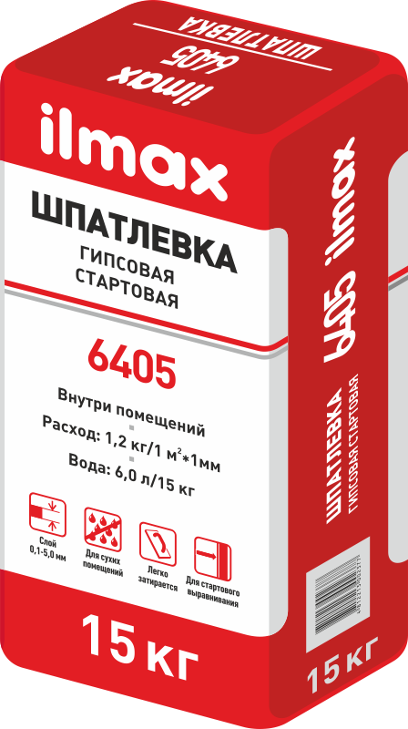 Шпатлевка для внутренней отделки белая полимерная гипсовая ilmax 6405 15 кг., РБ