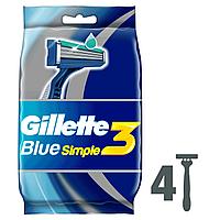 Gillette Blue 3 Simple 4 шт. Мужские одноразовые бритвы / станки для бритья