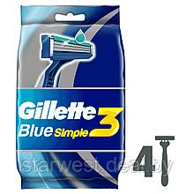 Gillette Blue 3 Simple 4 шт. Мужские одноразовые бритвы / станки для бритья