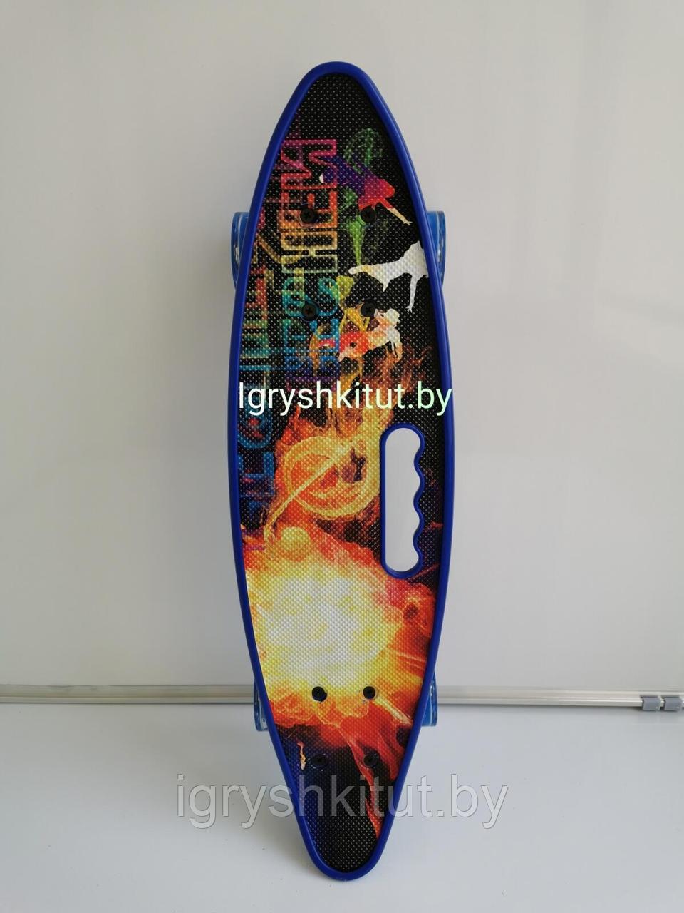 Скейтборд с принтом пламя и ручкой , светящиеся колёса - фото 3 - id-p134035087