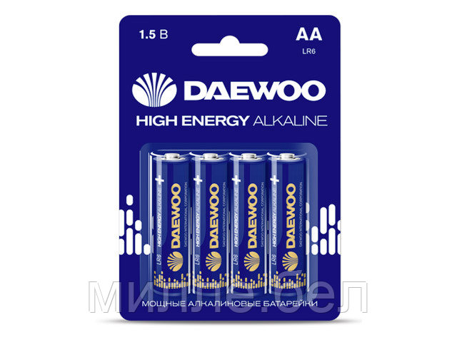 Батарейка AA LR6 1,5V alkaline BL-4шт DAEWOO HIGH ENERGY - фото 1 - id-p134040091