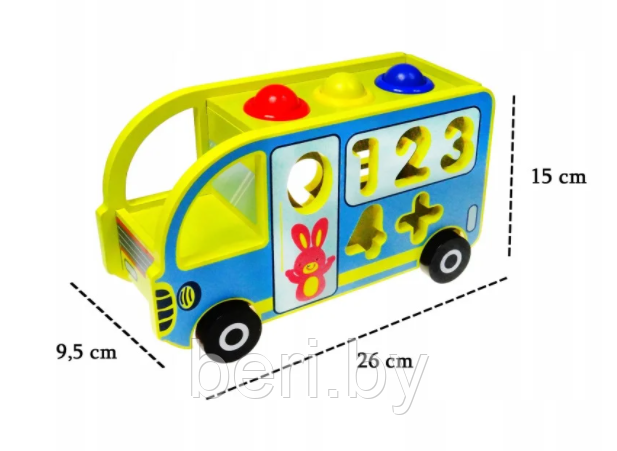 205 Деревянная Машинка стучалка автобус-сортер, цифры и цвета, деревянный сортер - фото 4 - id-p134036707