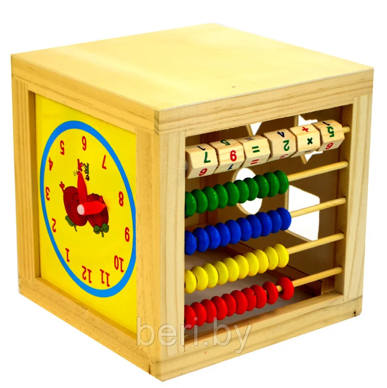 230/254 Детская деревянная развивающая игрушка 5 в 1: сортер, два вида лабиринта, счеты, часы - фото 2 - id-p134041540