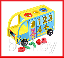 205 Деревянная Машинка стучалка автобус-сортер, цифры и цвета, деревянный сортер