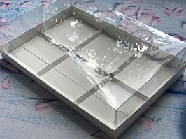 Коробка для 6 муссовых пирожных с пластиковой крышкой Белая, 300х195х h80 мм