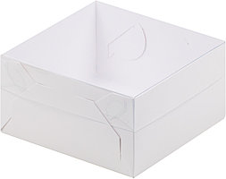 Коробка для зефира, тортов и пирожных с пластиковой крышкой, Белая, 155х155х h60 мм