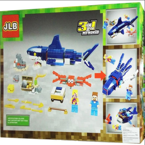 Конструктор JLB 3D97 Minecraft 3в1 Гигантская акула (аналог Lego Minecraft) 351 деталь - фото 2 - id-p134071451