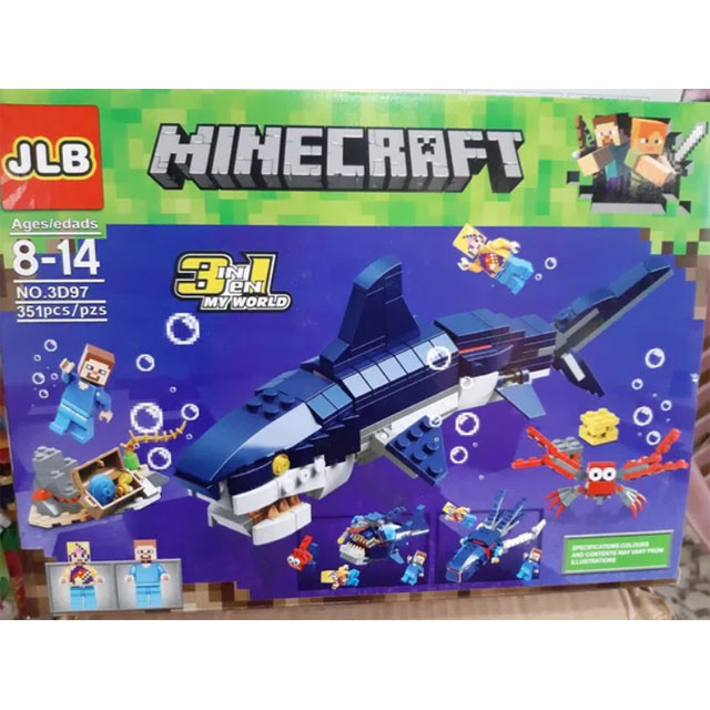 Конструктор JLB 3D97 Minecraft 3в1 Гигантская акула (аналог Lego Minecraft) 351 деталь - фото 1 - id-p134071451