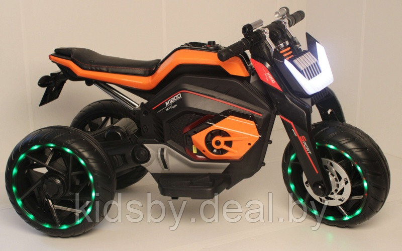 Детский электромобиль, мотоцикл RiverToys X222XX (оранжевый)