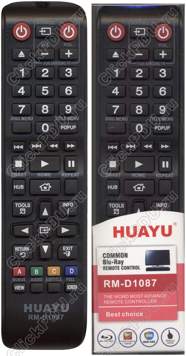 Пульт телевизионный Huayu для Samsung RM-D1087 для DVD + BD + AUX - фото 1 - id-p134106441